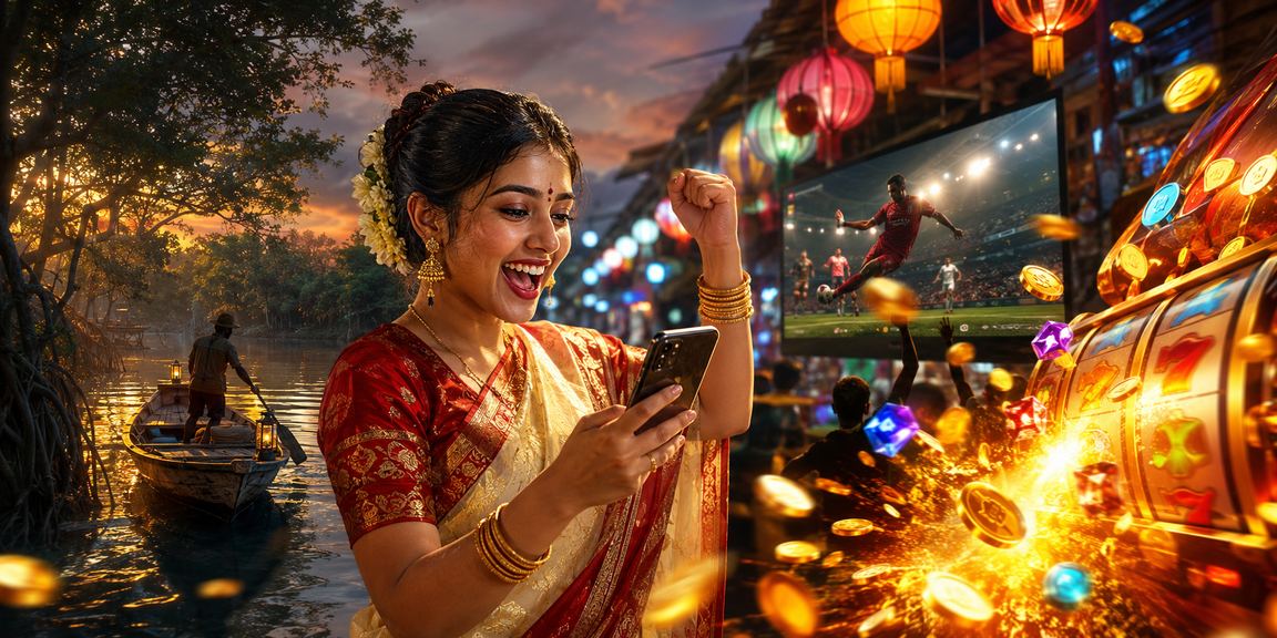 সুন্দরবন অঞ্চলে স্লট গেম উপভোগ করছেন একজন খেলোয়াড়